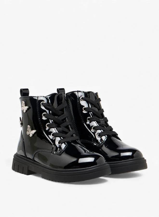 JUNIORS Butterfly Embellished High Cut Boots with Zip Closure